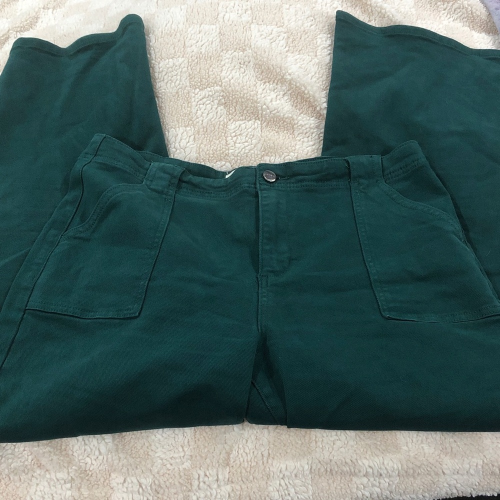 Risen High Rise Kick Flare Patch Pocket Jeans Hunter Green Ankle Various NEW - Picture 4 of 7